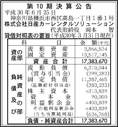 株式会社日産カーレンタルソリューション 第10期決算公告 官報決算データサービス