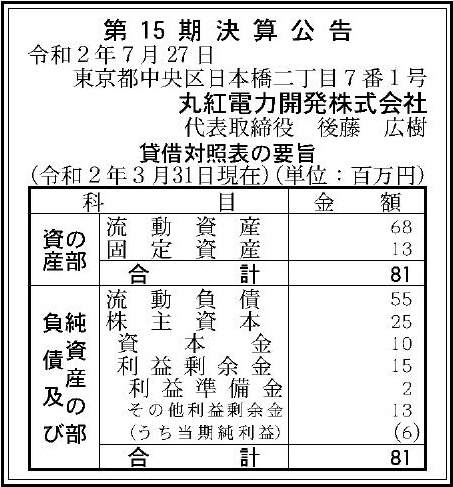 丸紅電力開発株式会社の企業情報 官報決算データサービス